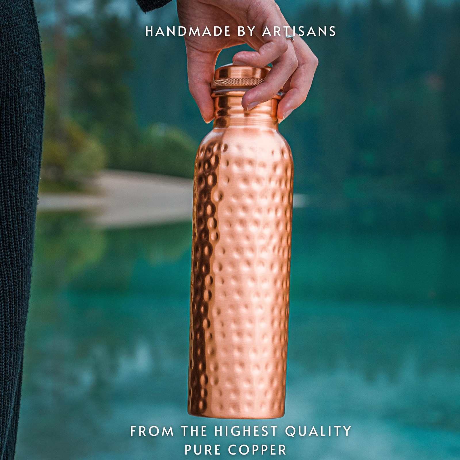 Kosdeg Copper Water Bottle – 34 Oz Extra Large – A Hammered 34 Ounces,