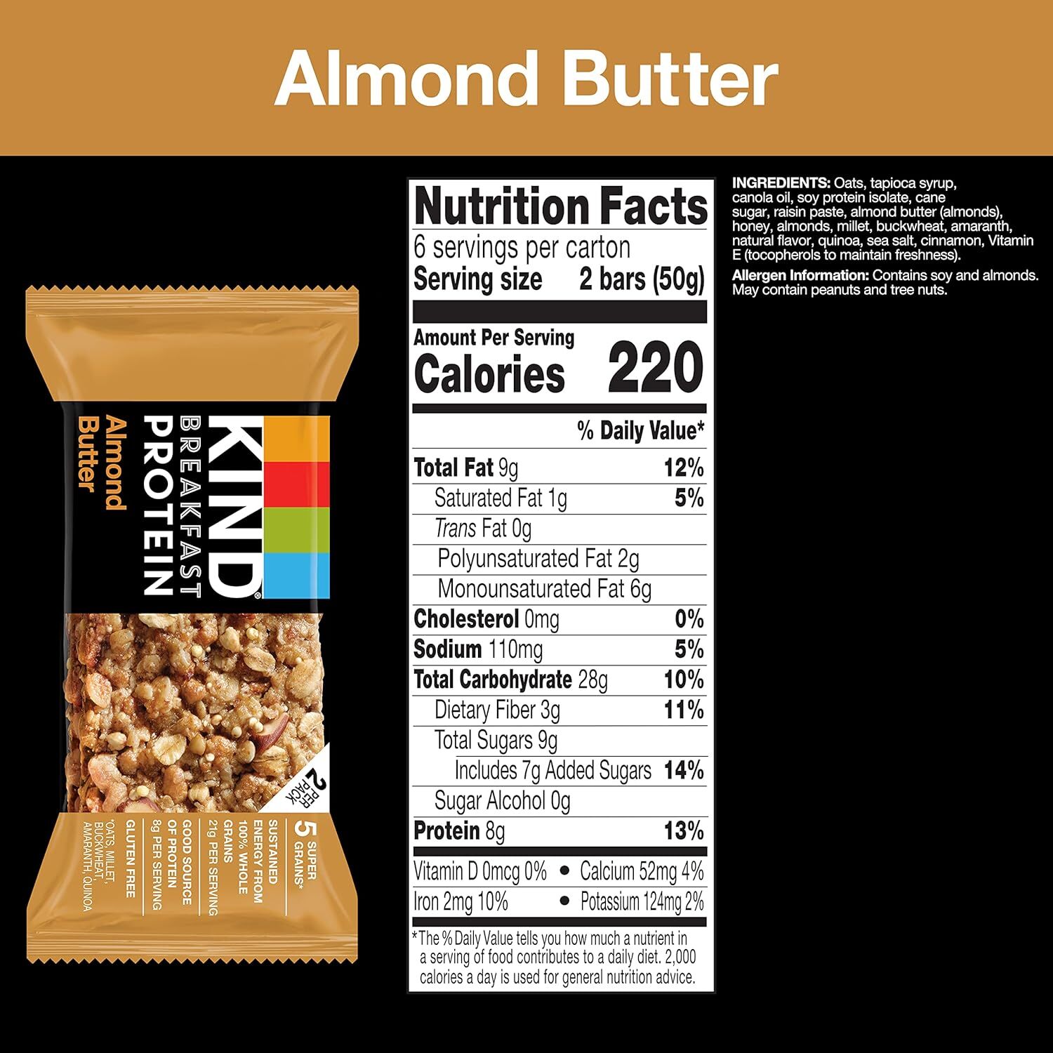 KIND Breakfast Healthy Snack Bar Butter Gluten Free 8g 1.76 OZ Packs 6 Count