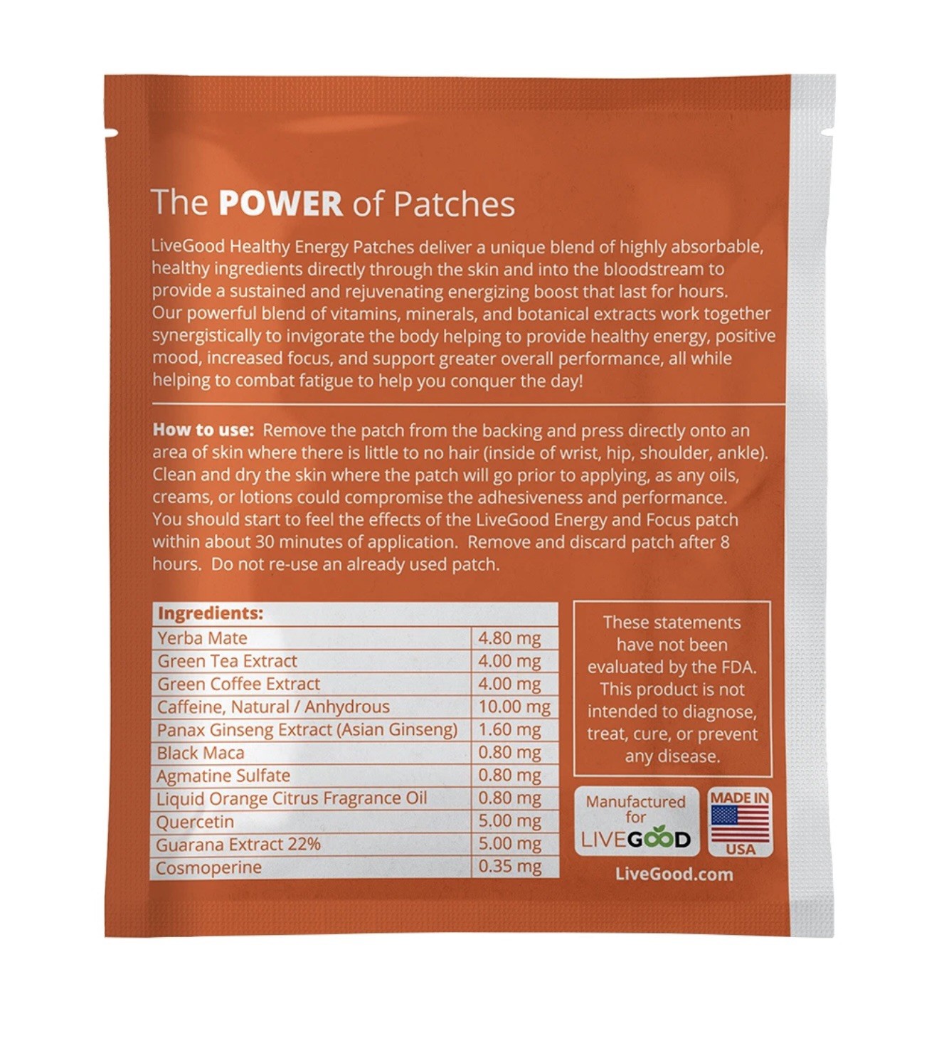 LiveGood AM/PM Pack Sleep Energy Focus Patches Highly Absorbable Health 2pcs NEW