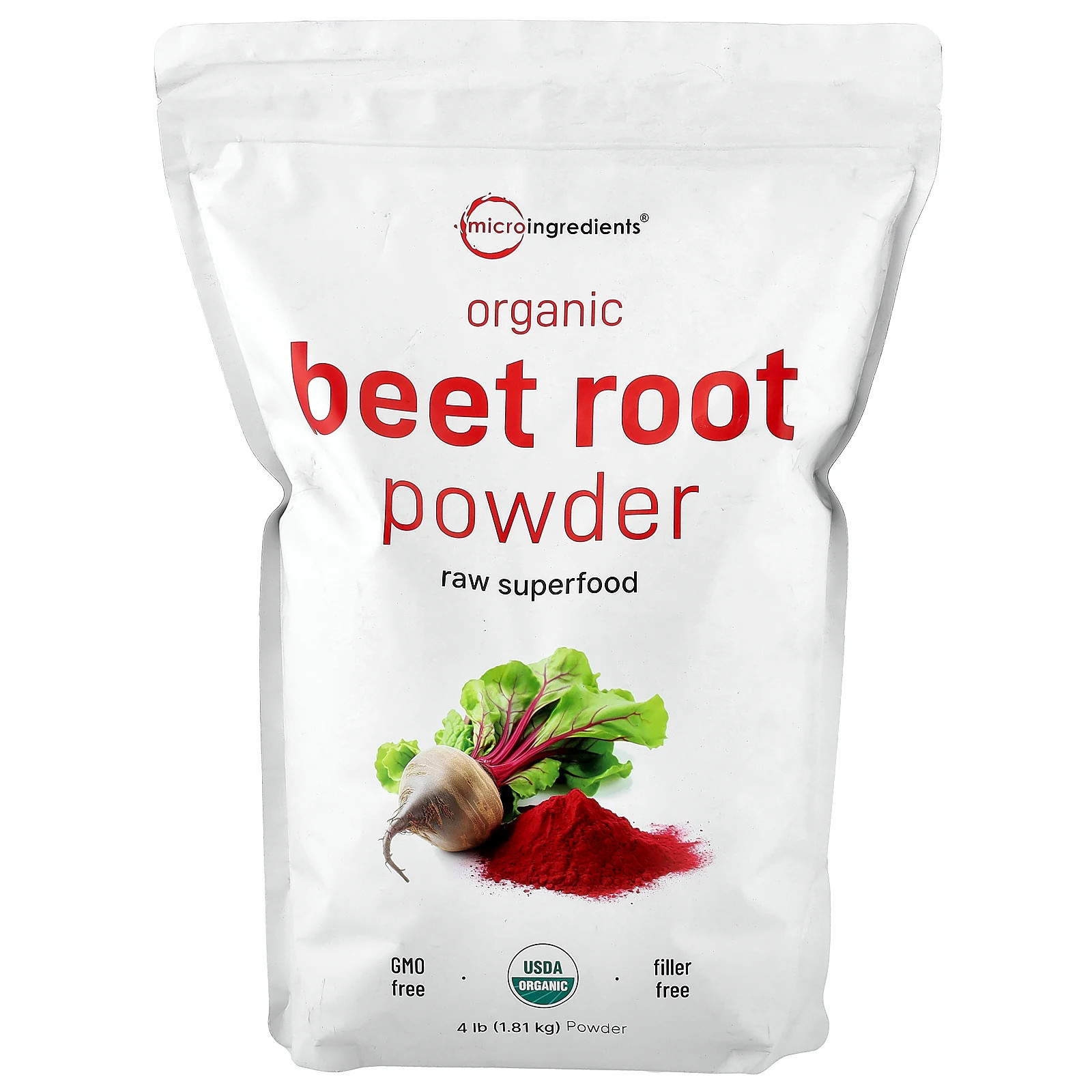 2 X Micro Ingredients, Organic Beet Root Powder, 4 lb (1.81 kg)