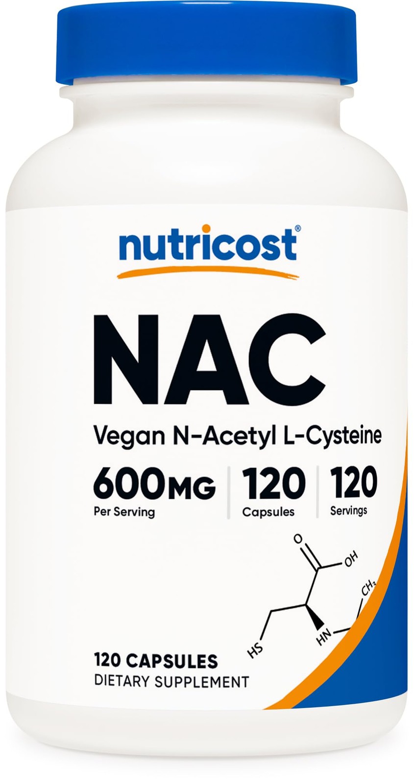 Nutricost N-Acetyl L-Cysteine (NAC) 600mg, 120 Vegetarian Capsules – Non-GMO, Gl