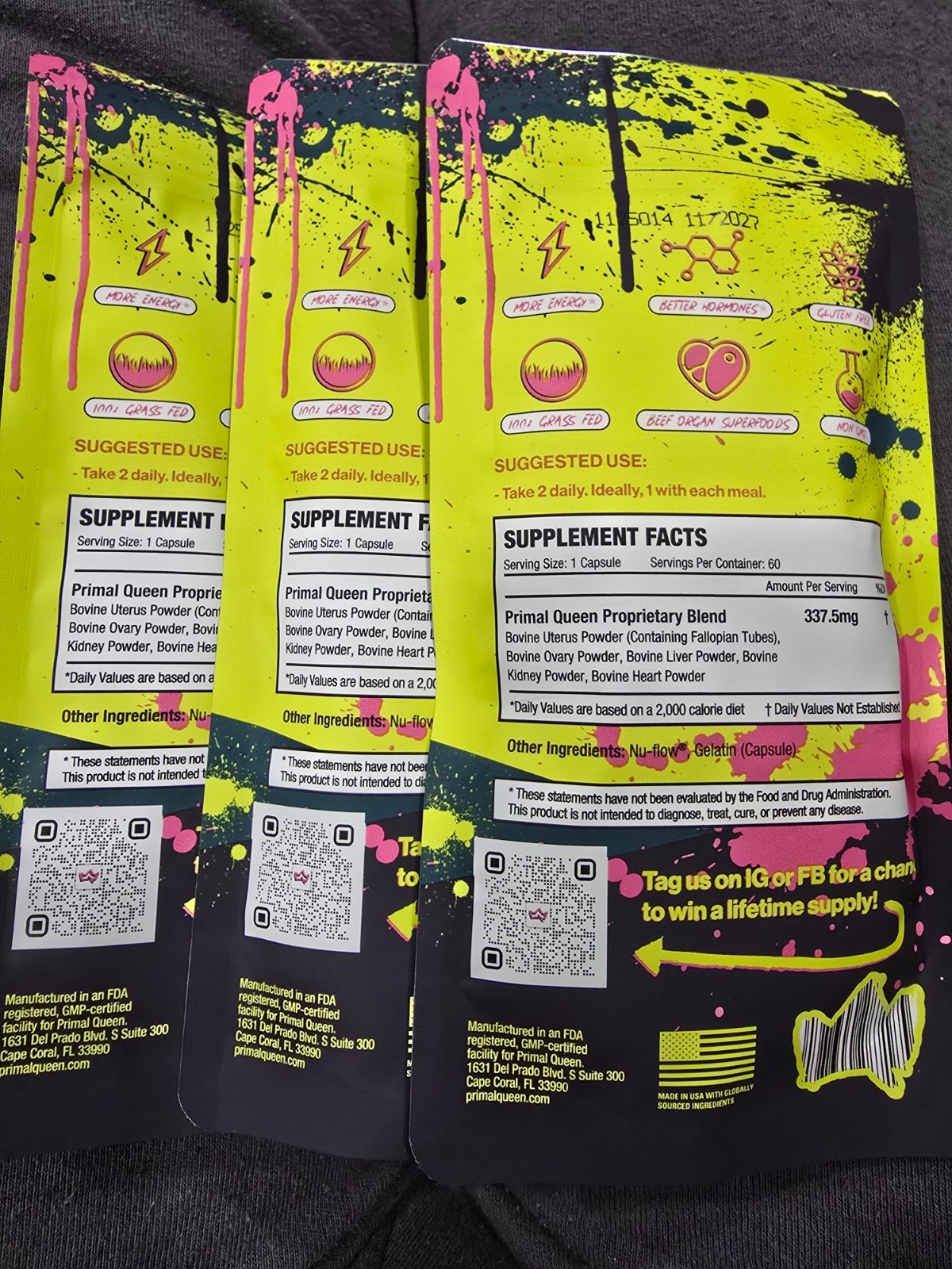 Primal Queen Beef Organ Supplement 6 pieces set 60ct*3 bags &Gifts Authentic ！