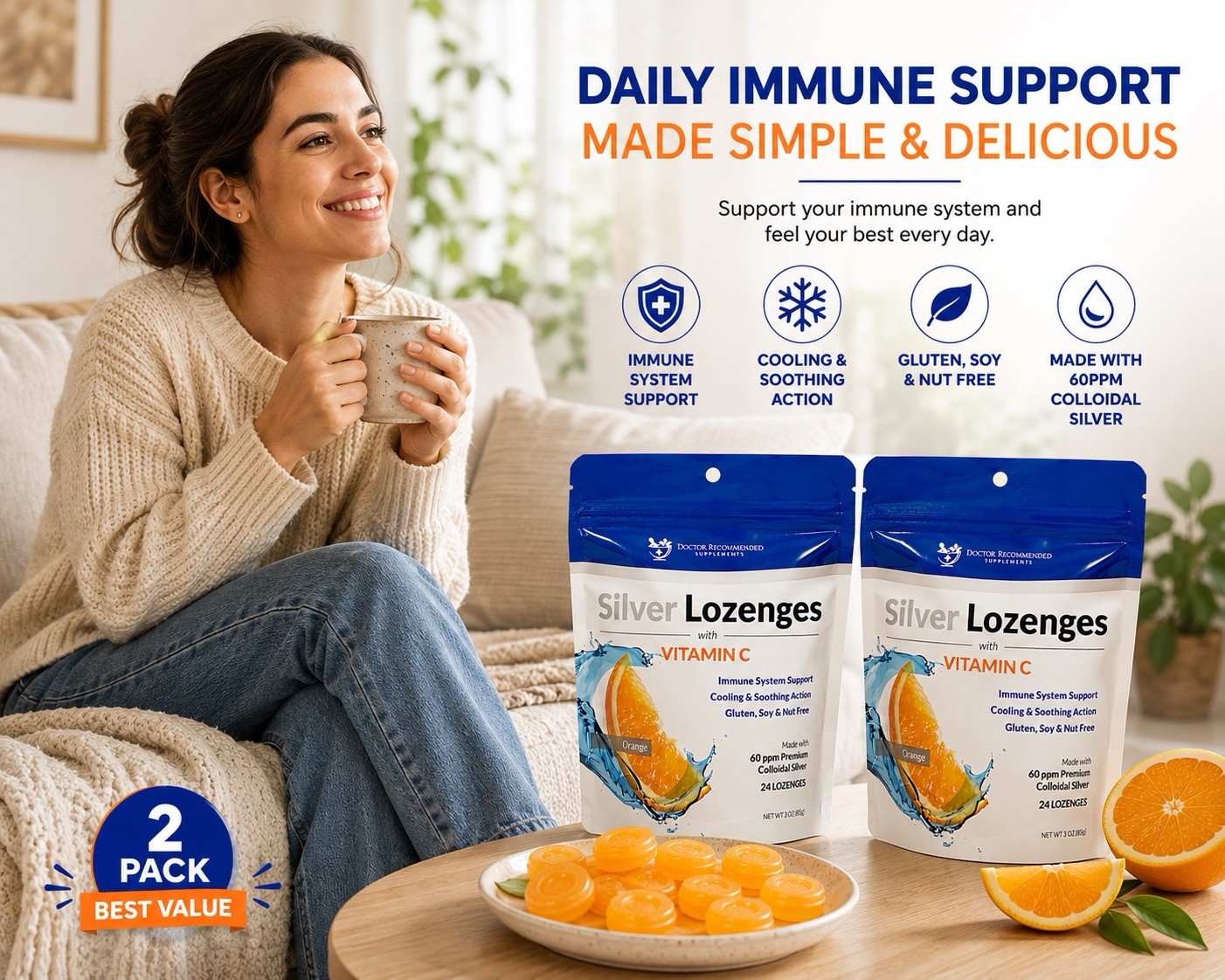 Silver Lozenges with Vitamin C – Premium nano Silver 60PPM Colloidal ✅Duo Pack