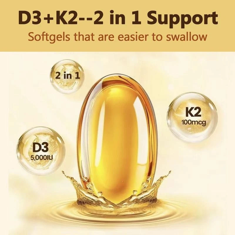 Vitamin D3 5000 IU with K2 MK7 250 Veggie Softgels Bone Immune Support