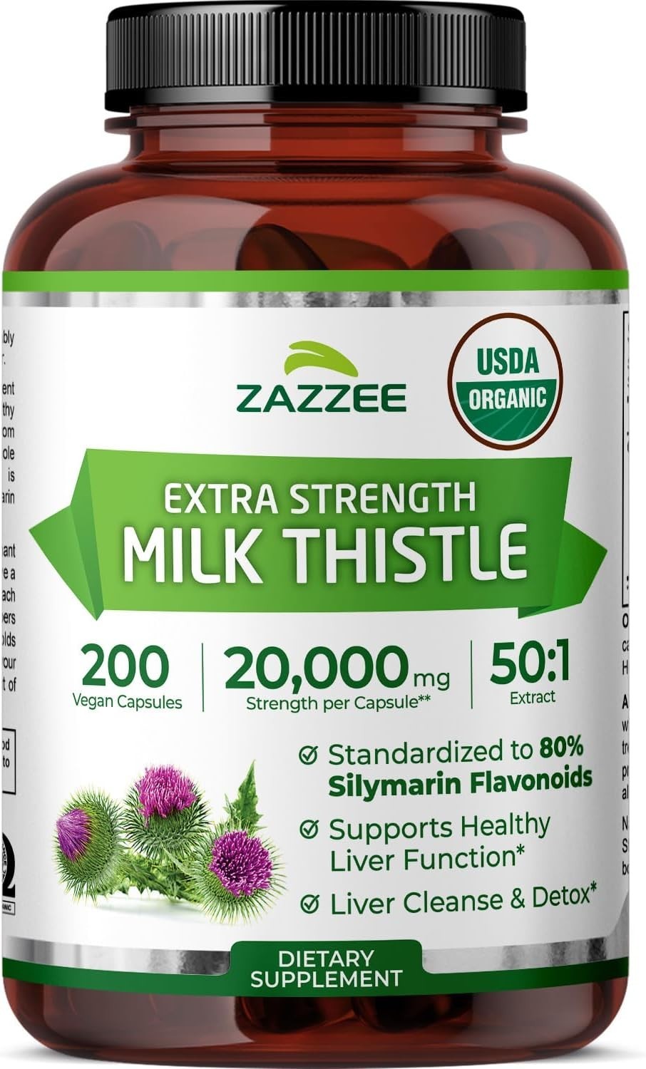 USDA Organic Milk Thistle 50:1 Extract – 200 Capsules for Liver Support