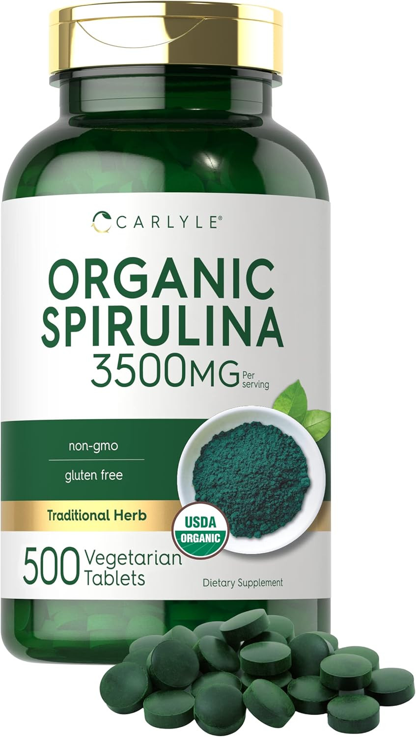 Organic Spirulina Tablets 3500Mg 500 Count Non-Gmo & Gluten Free Supplement