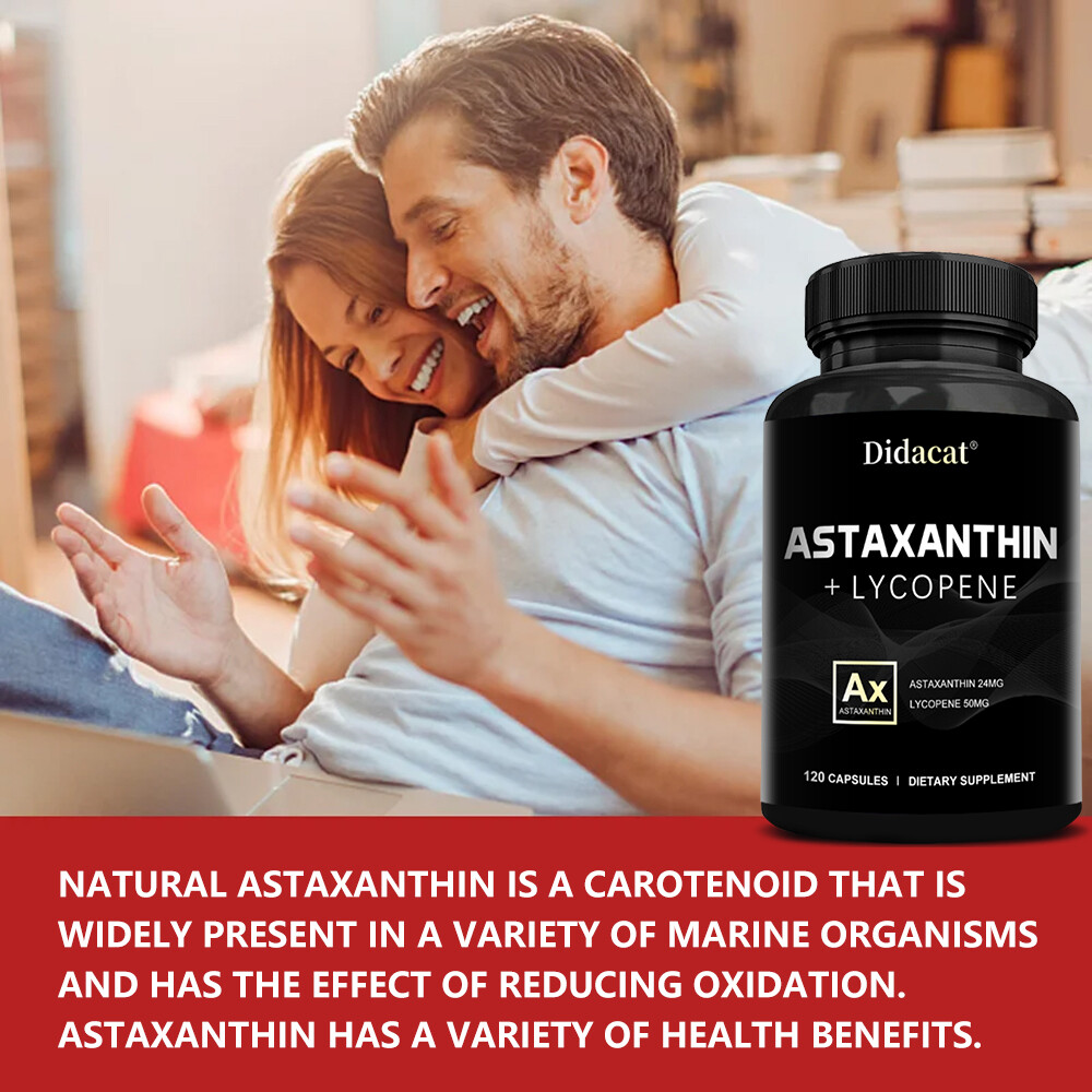 Astaxanthin 24mg + Lycopene 50mg Clinical Strength Carotenoids Skin Supplement