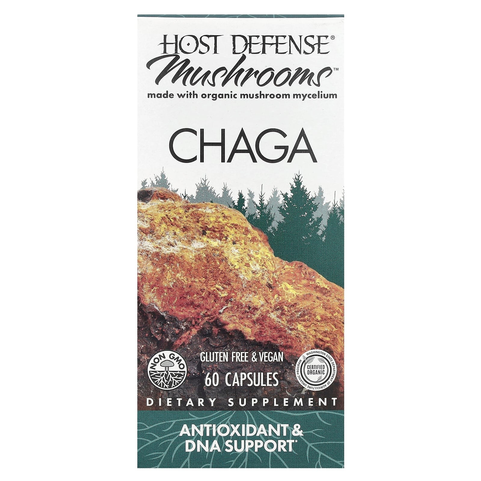 2 X Host Defense, Mushrooms�, Chaga, 60 Capsules (0.5 g per Capsule)