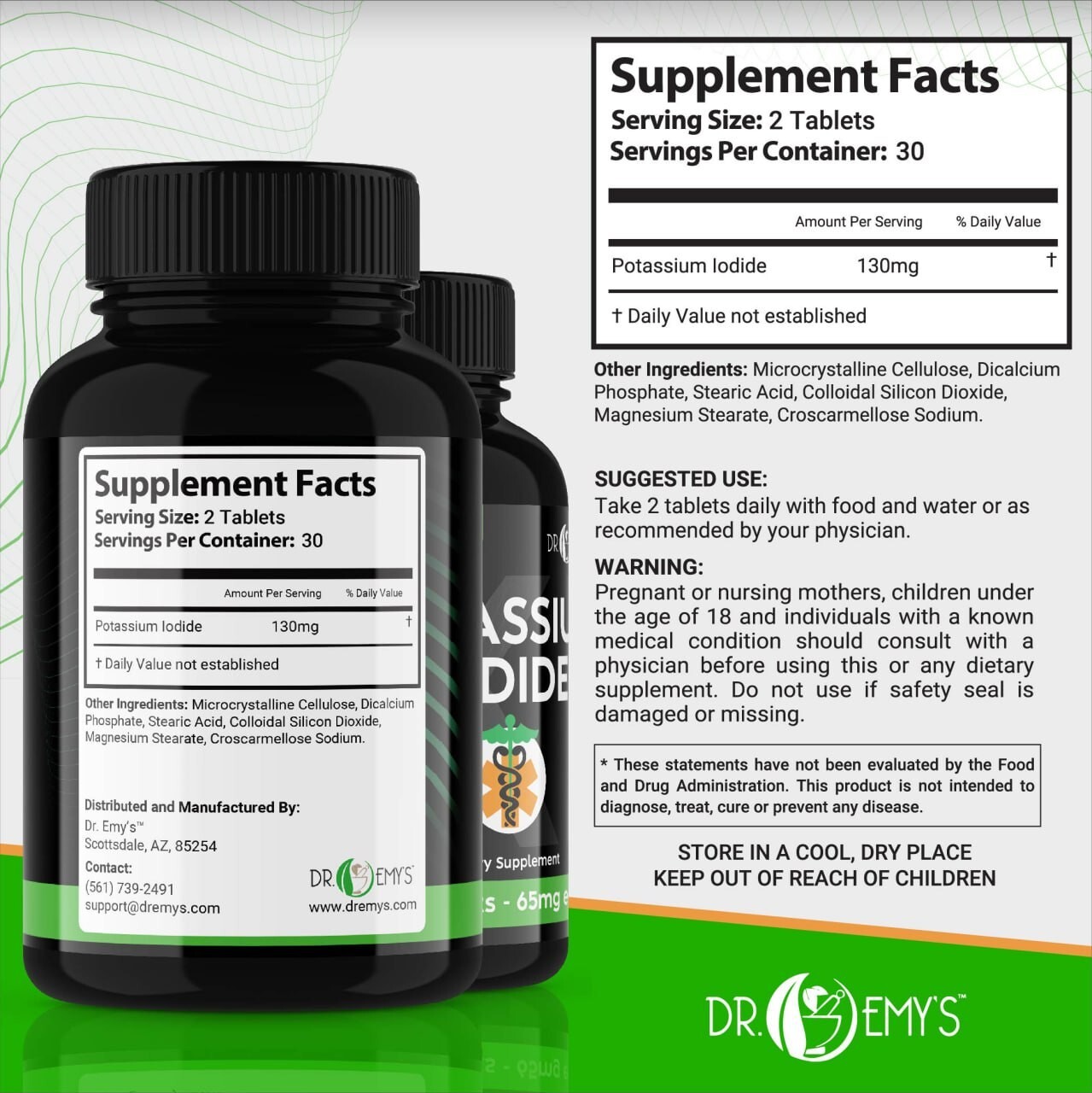 (1PK) – Potassium + Iodide Pills Tablets☆130 mg Supplement☆Survival Kit Fallout