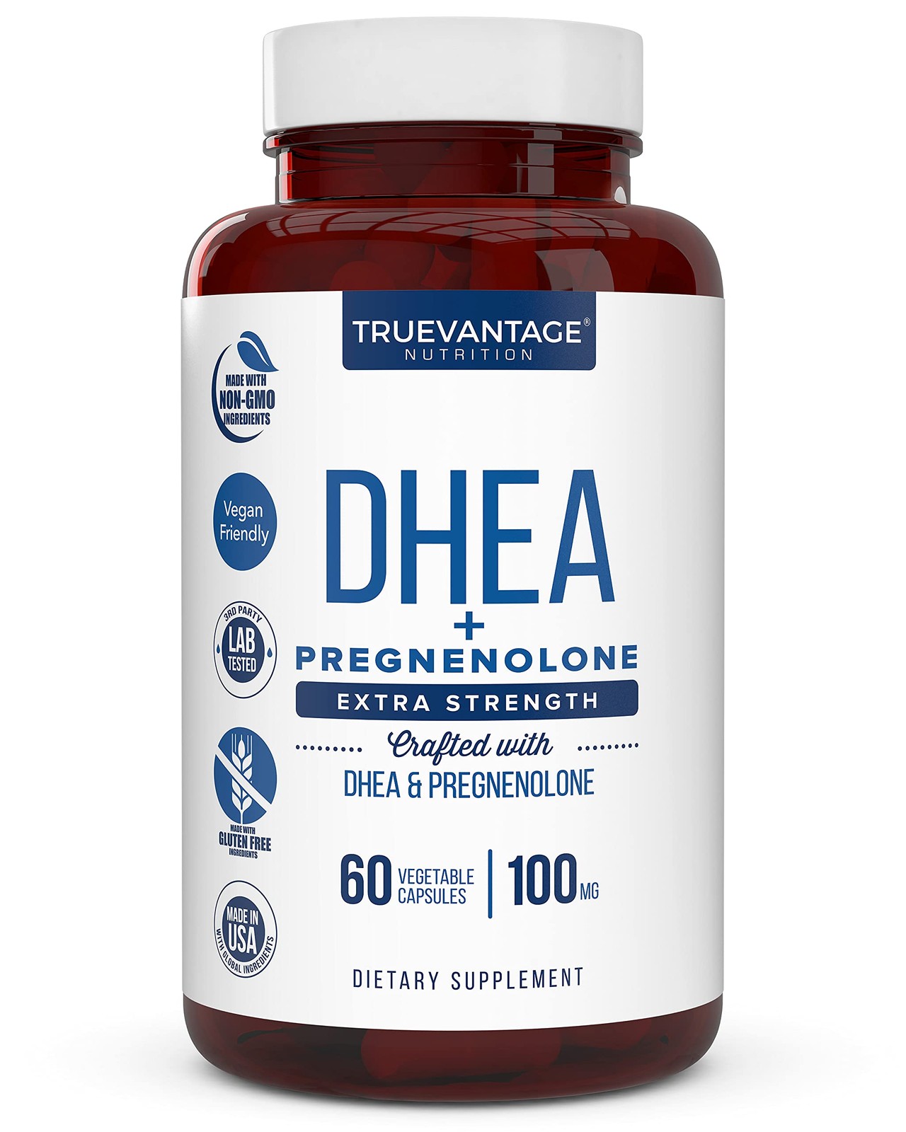 Truevantage DHEA – 100mg Supplement for 60 Count (Pack of 1), Clear