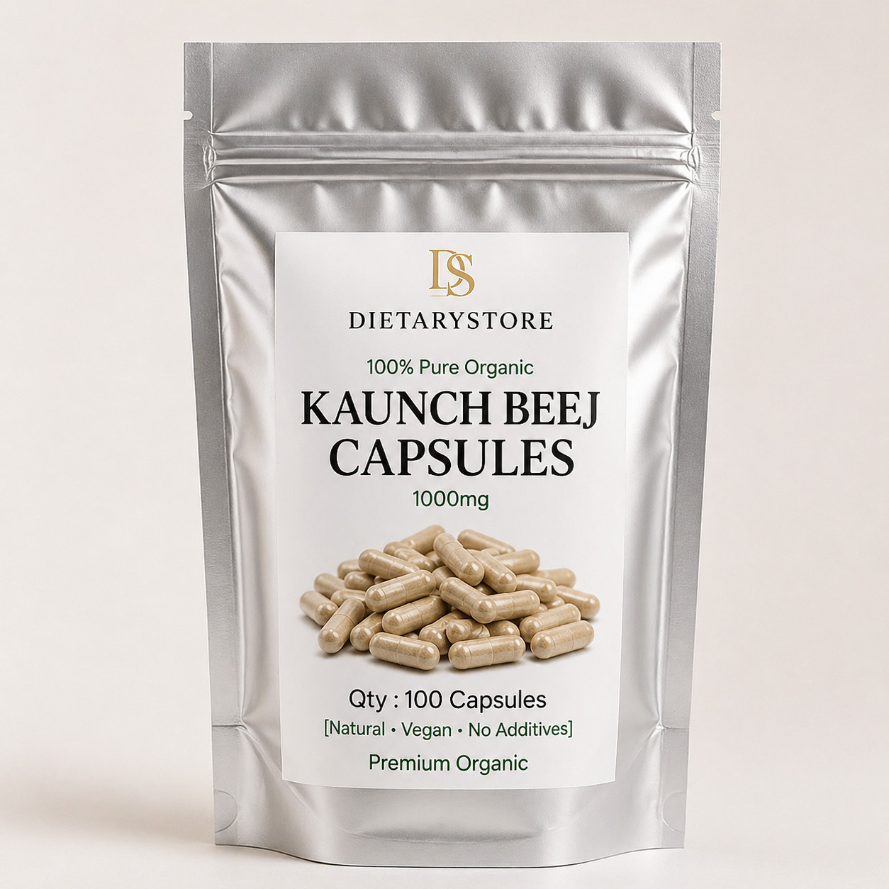 100% Organic Kaunch Beej Kapikacchu Mucuna pruriens 1000mg (100 Capsules)