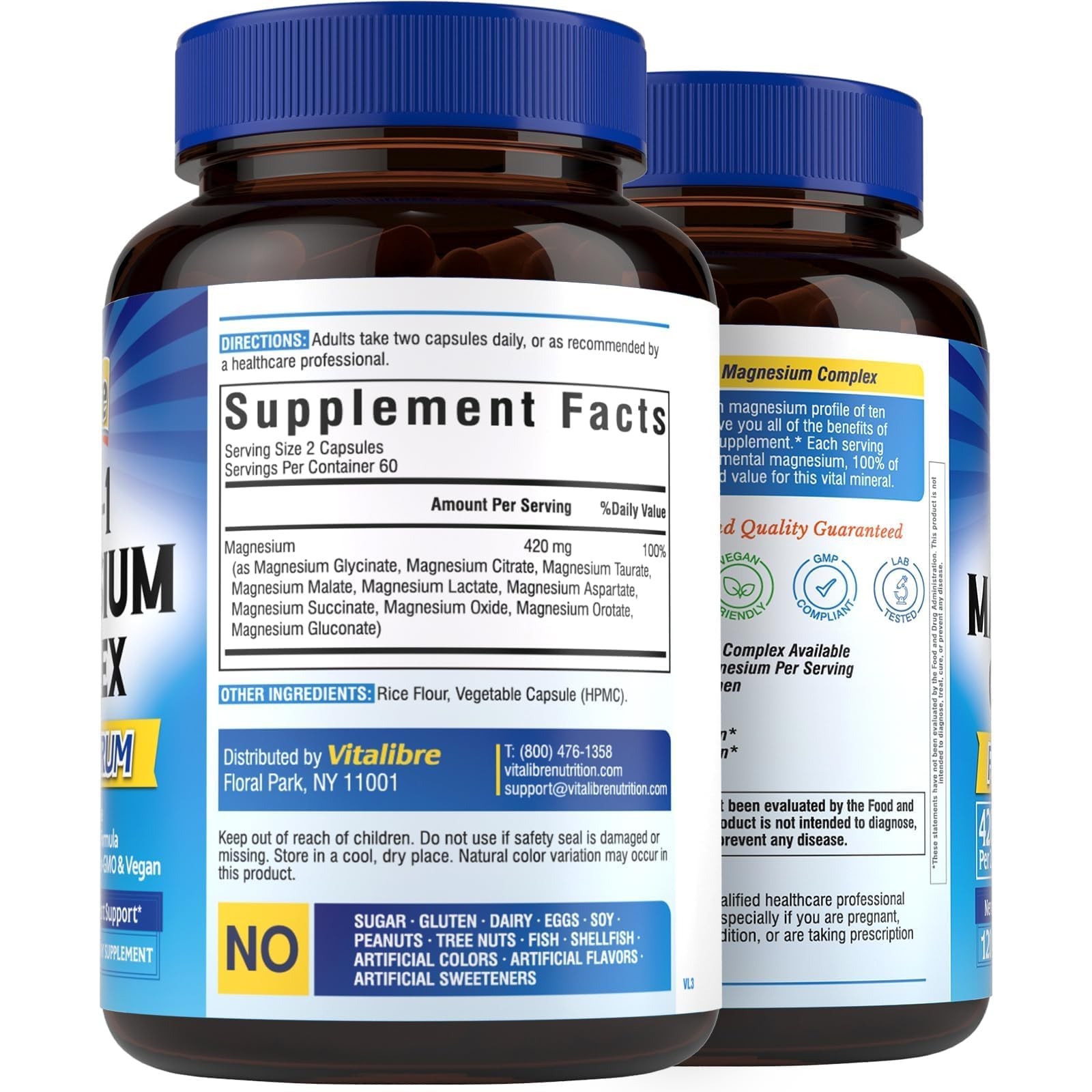 10 En 1 Complejo De Magnesio 420mg Suplemento 120 Cápsulas Para Mujeres Hombre