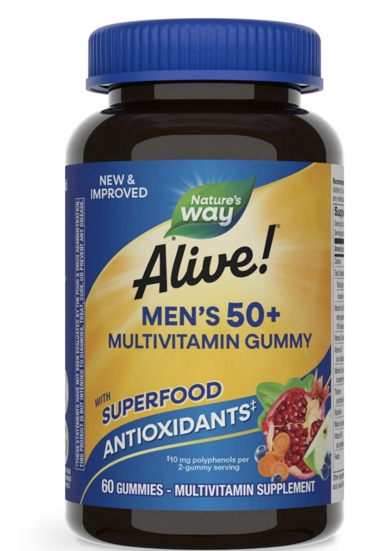 Nature’s Way Alive! Men’s 50+ Gummy Multivitamins B-Vitamins, Fruit 60 Count..