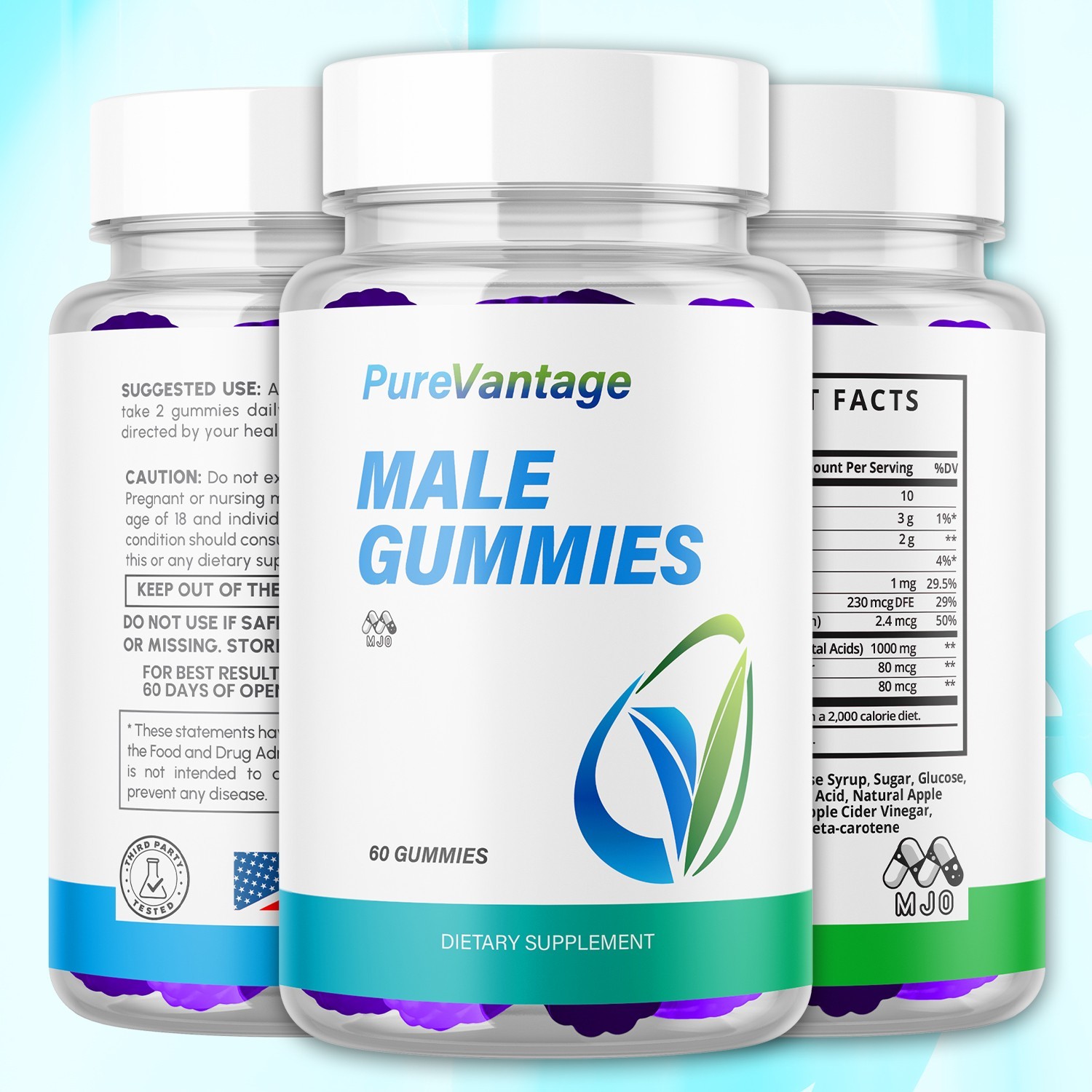 (3 Pack) Pure Vantage Male Gummys Advanced Male Health Support 180 Gummies