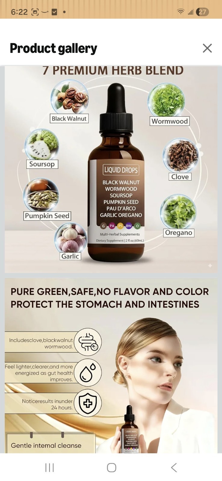 Digestive Support Herbal Drops Black Walnut Wormwood Oregano 2 fl oz