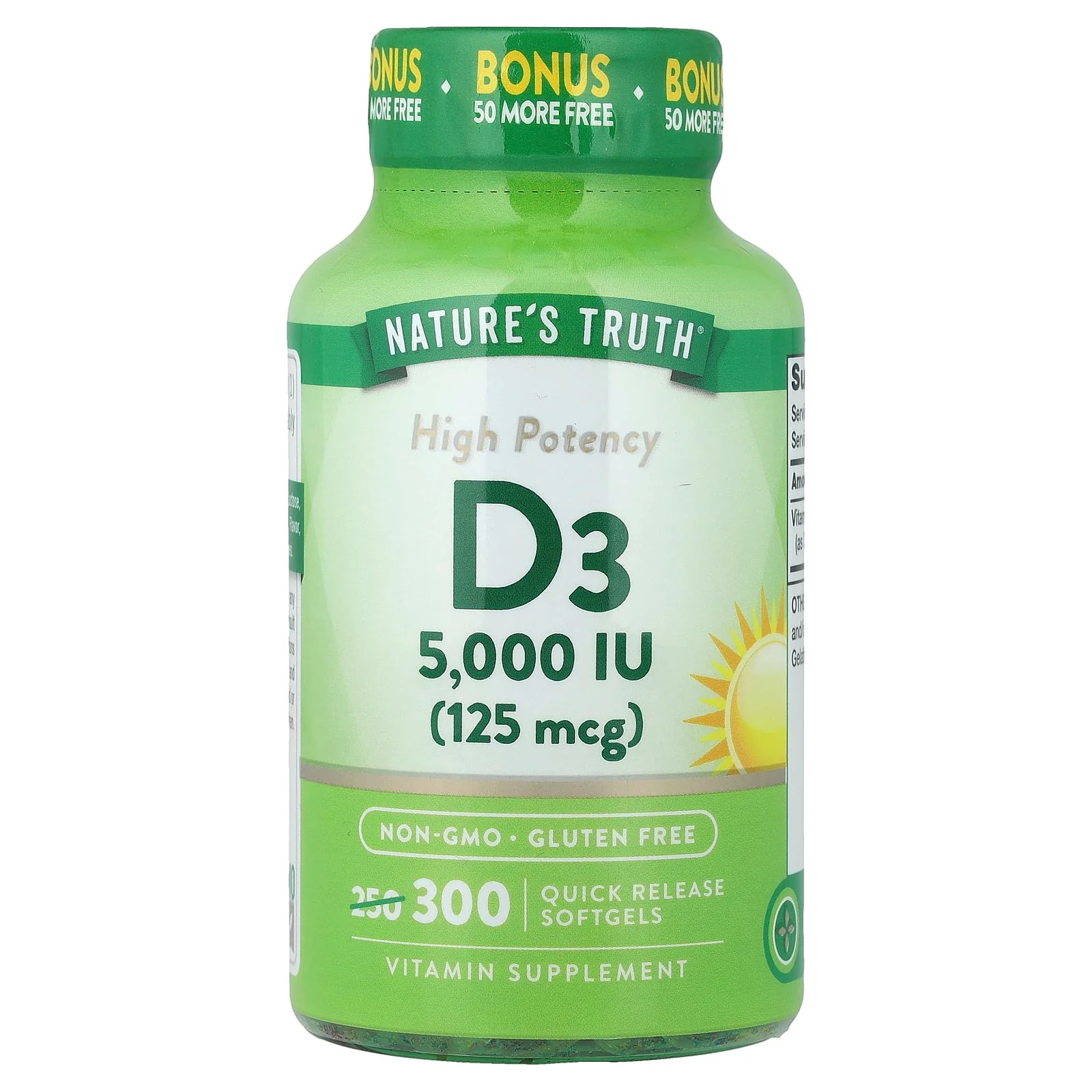 2 X Nature’s Truth, Vitamin D3, 125 mcg (5000 IU), 300 Quick Release Softgels