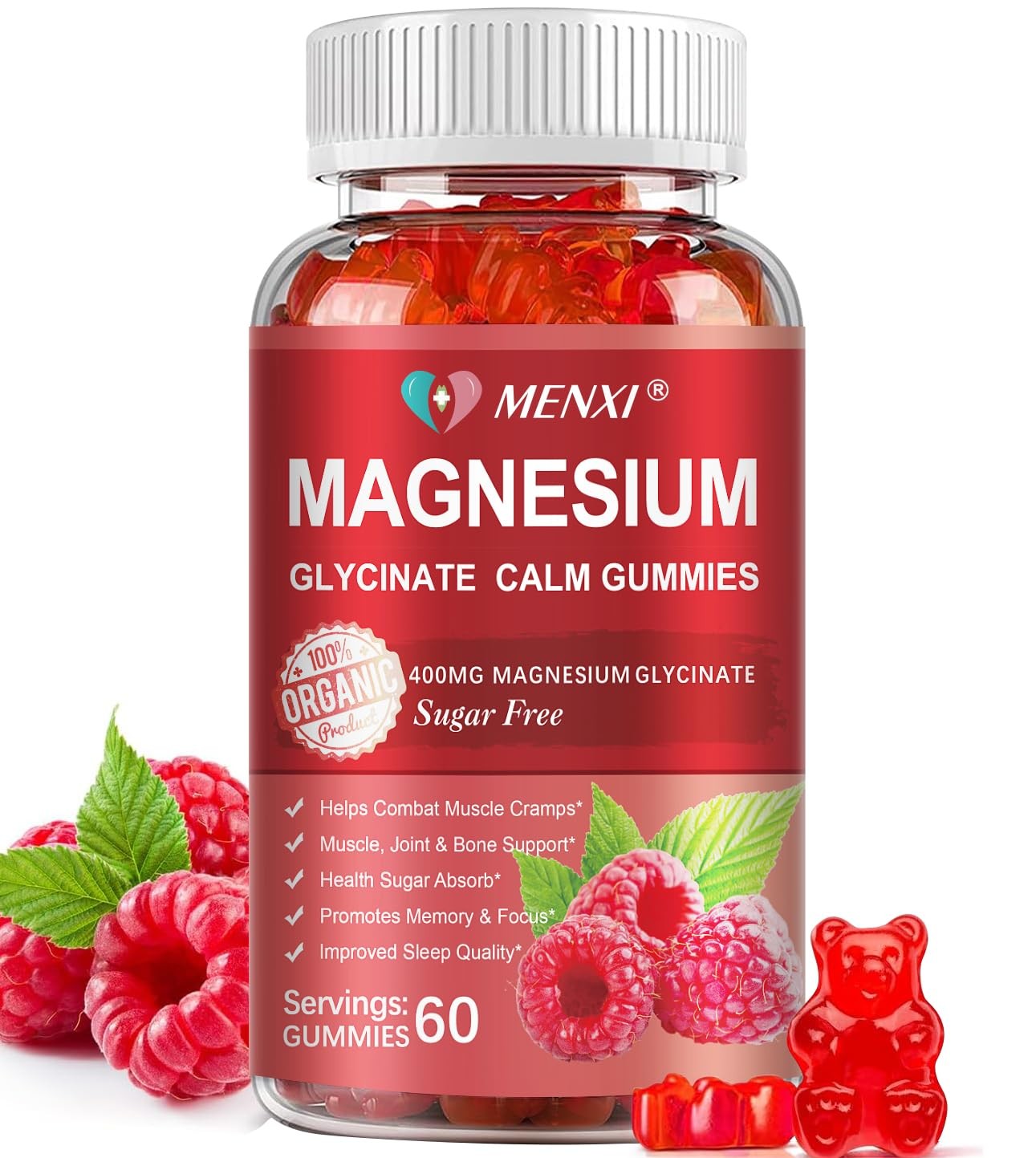 Magnesium Gummies 600mg per Serving-Magnesium Glycinate 60 Count (Pack of 1)