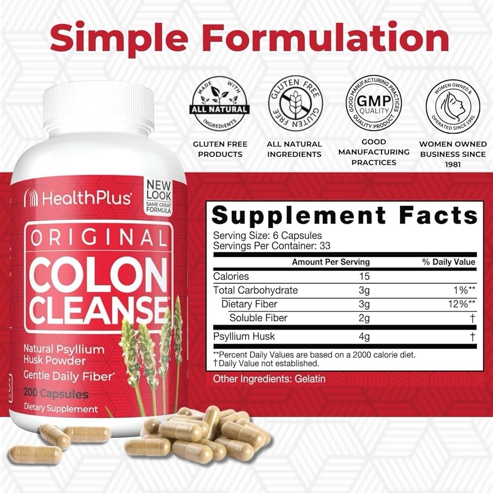 Health Plus Colon Cleanse Capsules – 200 Count – Exp 2028