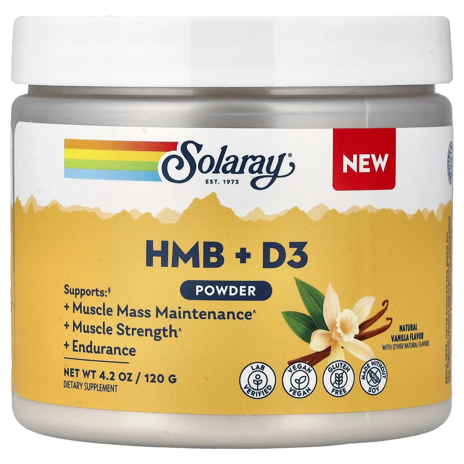 2 X Solaray, HMB + D3 Powder, Natural Vanilla, 4.2 oz (120 g)