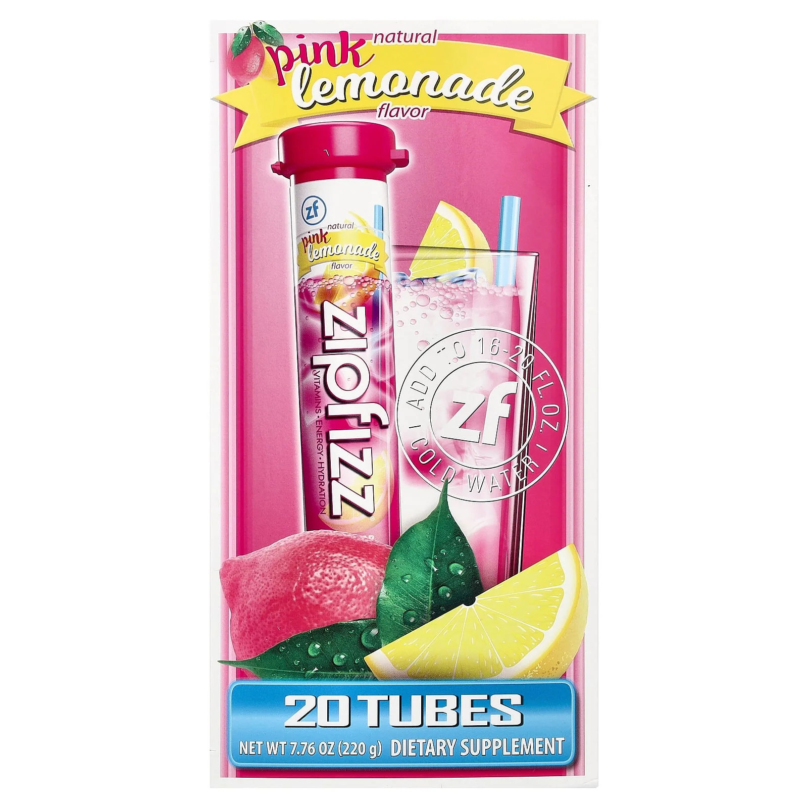 2 X Zipfizz, Energy Drink Mix, Pink Lemonade, 20 Tubes, 0.39 oz (11 g) Each