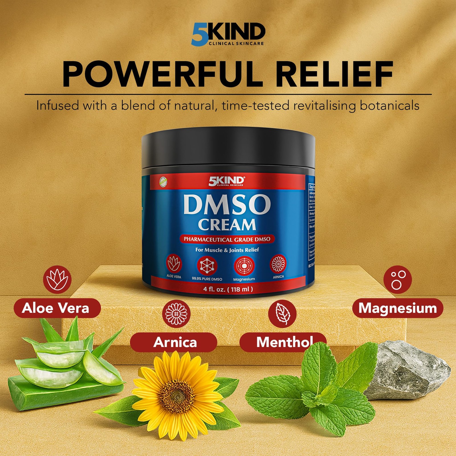 DMSO Pain Relief Cream 4 fl oz | 99.9% Pure, Aloe Vera, Menthol