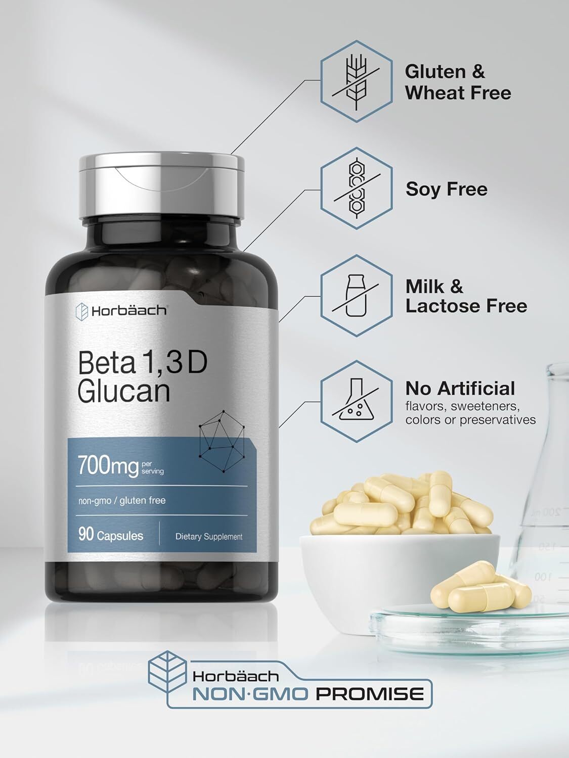 Beta Glucan 1 3D 1000 mg | 90 Capsules | Beta 1,3, 1,6 D | by Horbaach