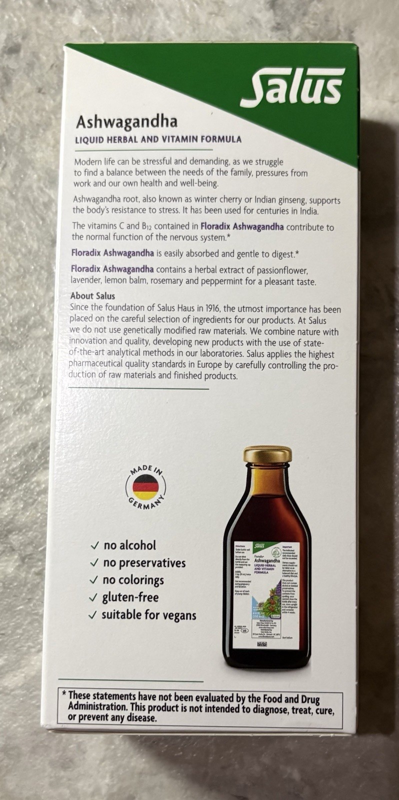 Floradix Ashwagandha Liquid Herbal & Vitamin Formula Supplement 8.5oz Vegan NIB