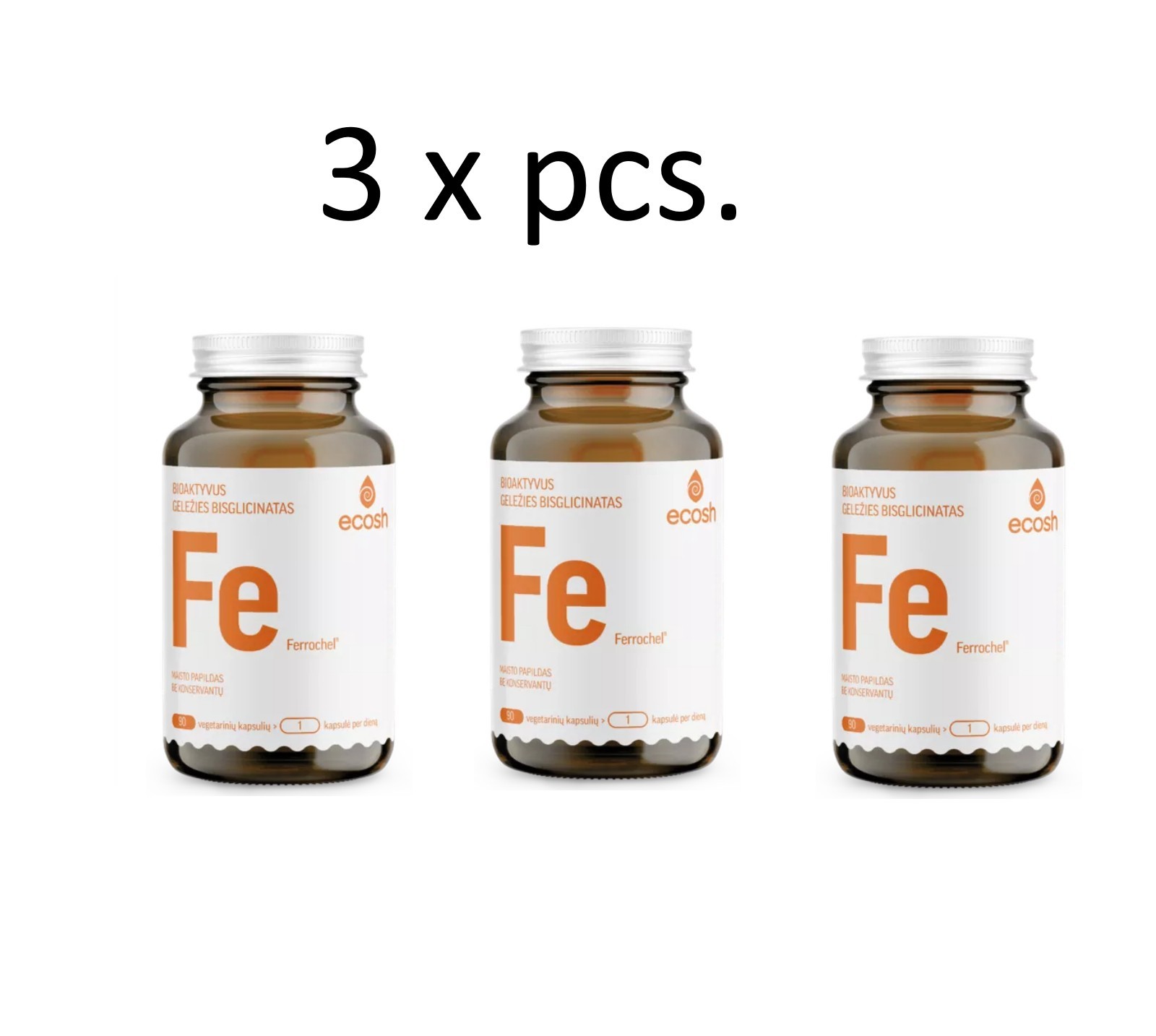 3 x Ecosh Bioactive Iron 27mg, With Vitamin C, 90 Capsules 270capsules total