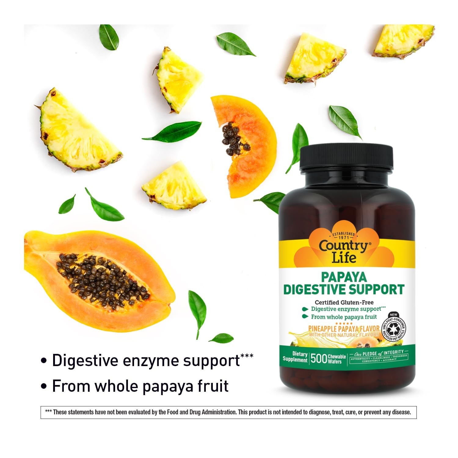 Digestive Support Chewable Wafers – 500 Count, Natural Papaya & Pineapple Flavor