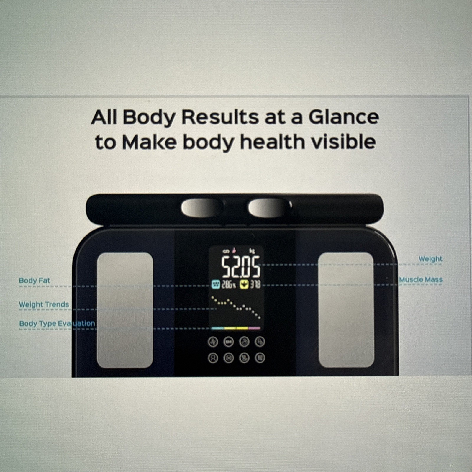 Smart Body Pod Scale, 8-Electrodes, BMI/MUSCLE/BIA/Full Body Comp, App, 400lb