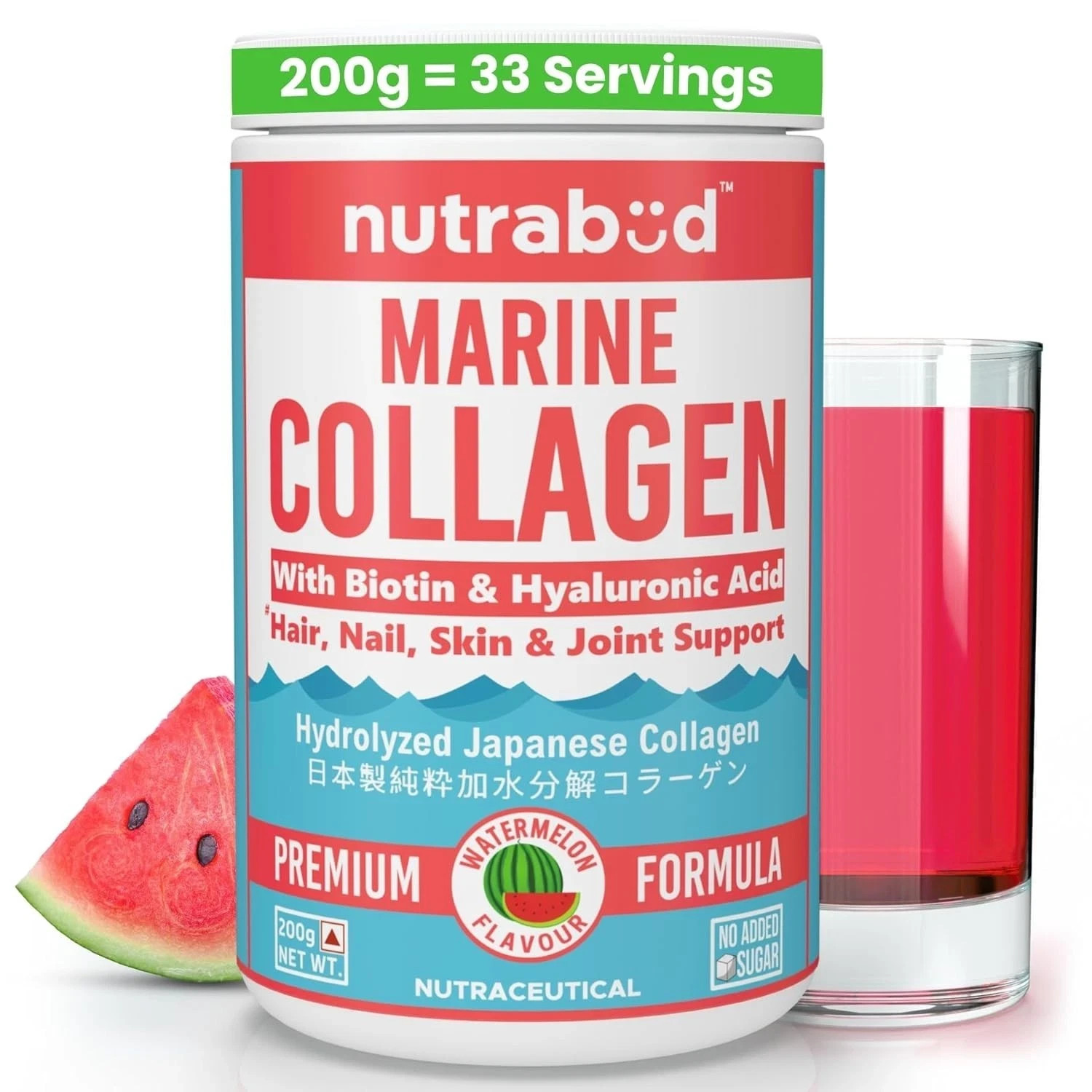 Nutrabud Japanese Marine Collagen Powder 200gm For Hair,Skin & Nails Exp 2028