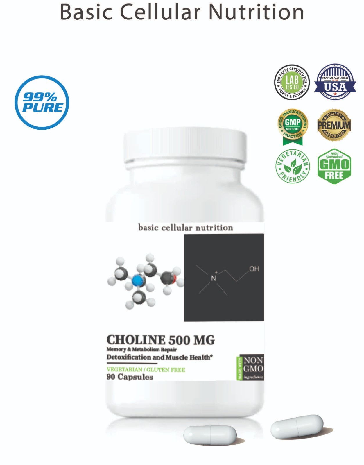 BasicCellularNutrition Citi Choline 500 MG 90 Capsules