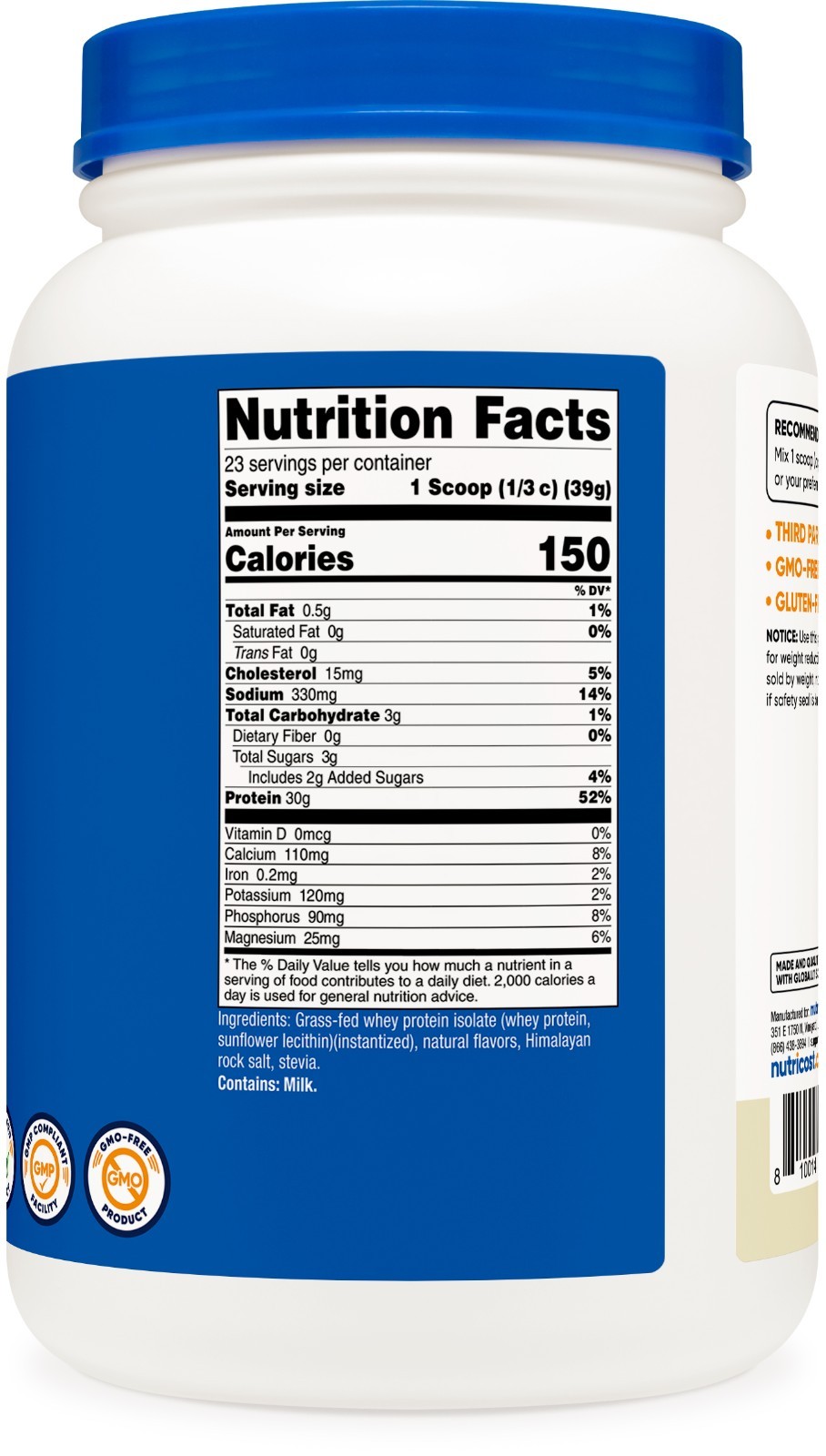 Nutricost Grass-Fed Whey Protein Isolate (Vanilla) 2LBS – Non-GMO, Gluten Free
