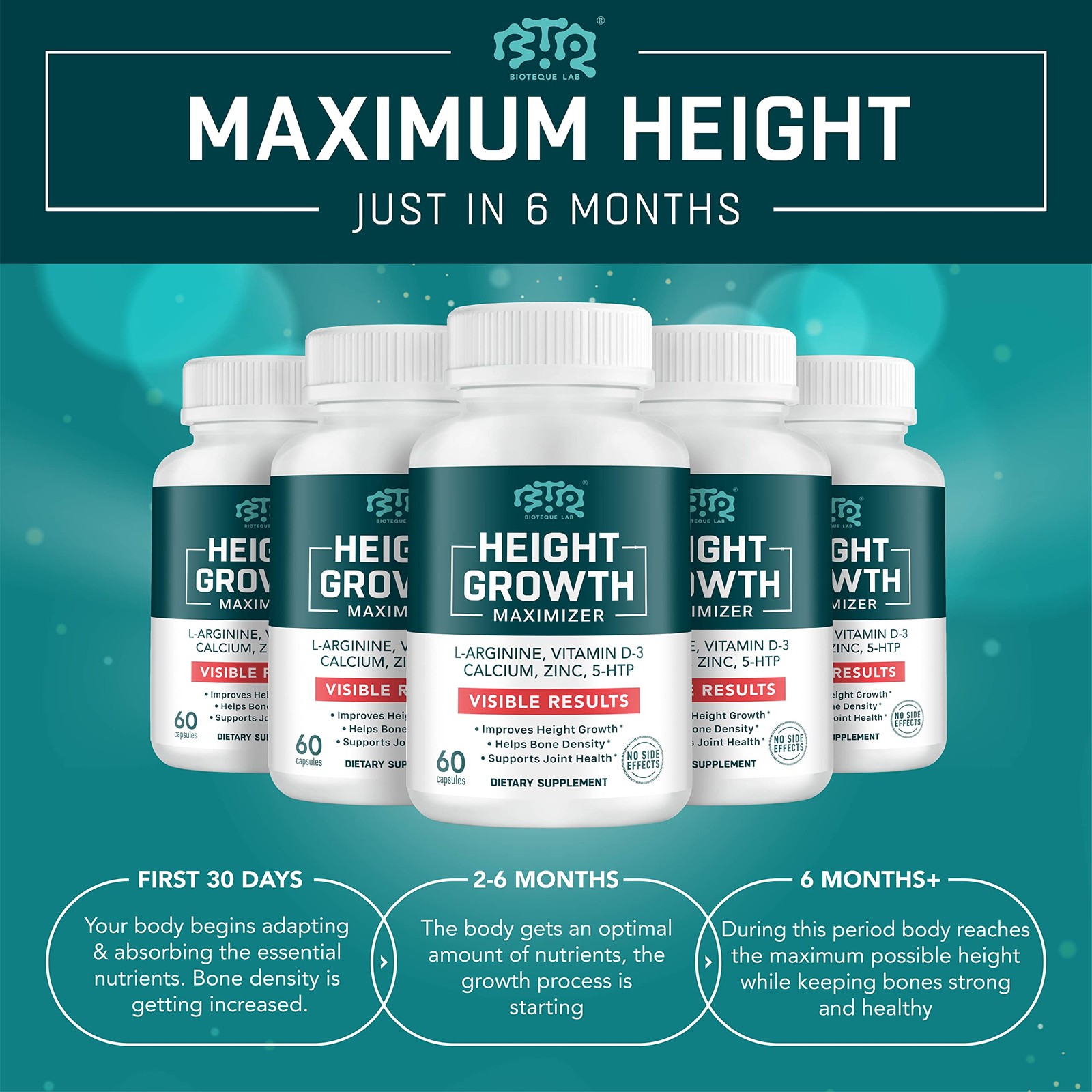 Height Growth Maximizer, Calcium, Vitamin D3 and Zinc Blend Pills, Bone Growth S