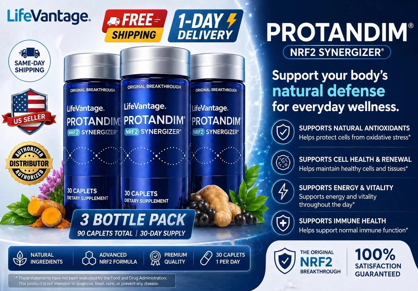 New Protandim NRF2 Synergizer 90 Caplets LifeVantage 3 Pack Sealed