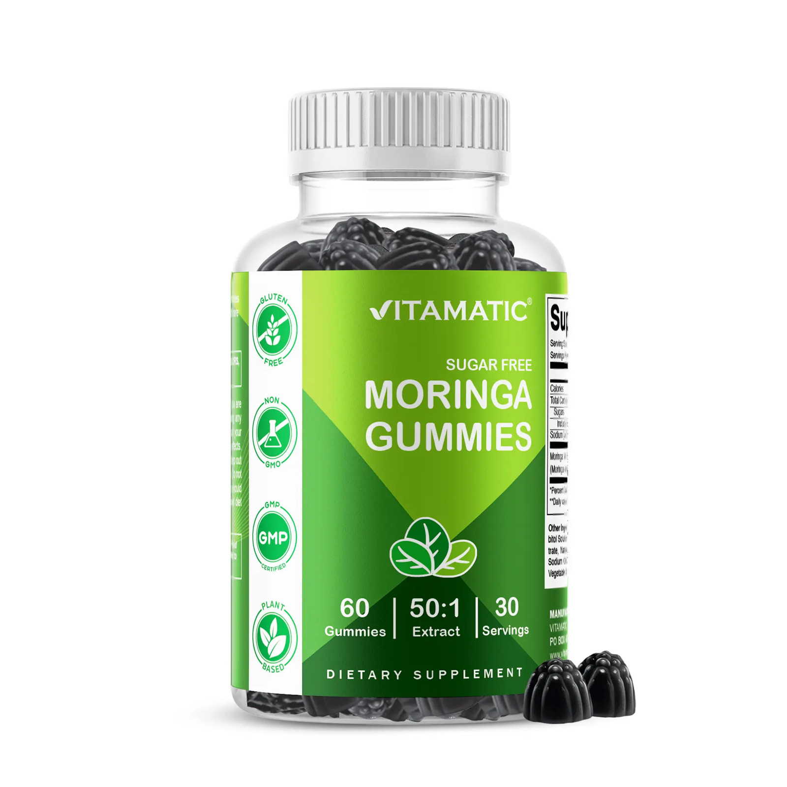 60 Count Pectin-Based Sugar Free Moringa Chew Gummies Daily Wellness