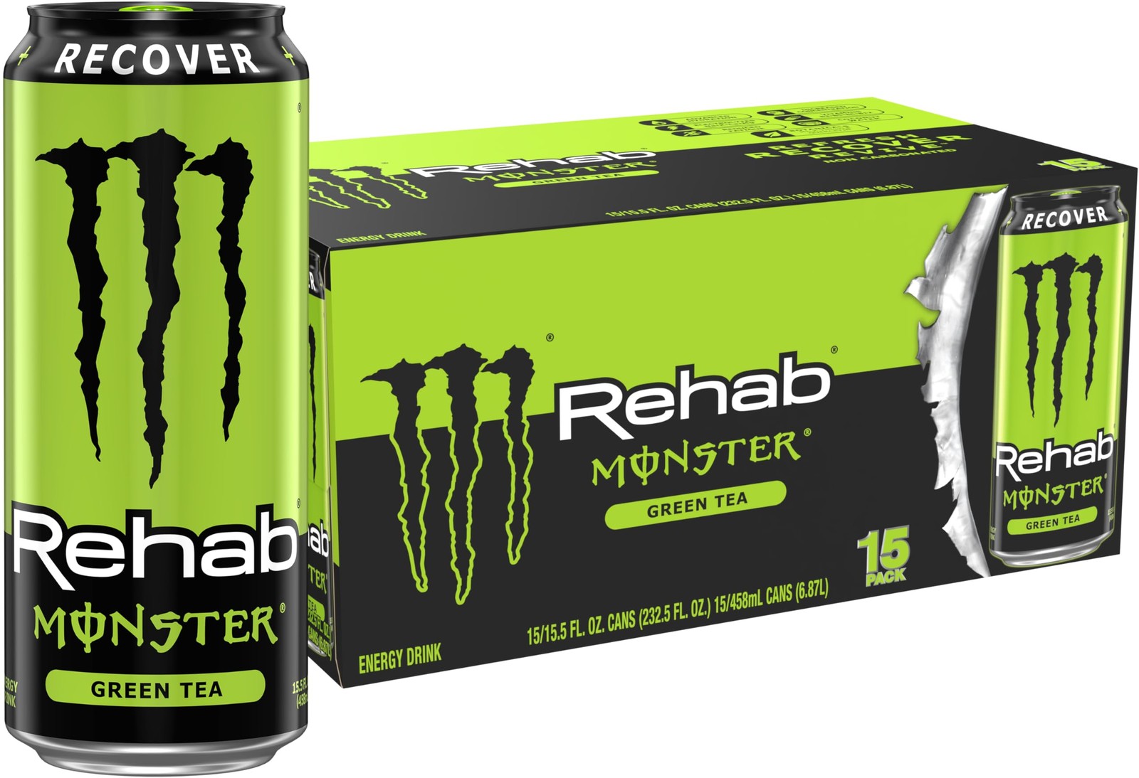 Monster Energy Rehab Green Tea + Energy, Energy Drink 15.5 Ounce