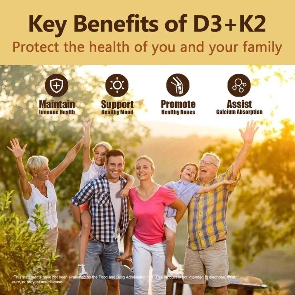 NEW 1PC Vitamin D3 + K2 DEAL SUPPLEMENT Immune Support Strong Bones