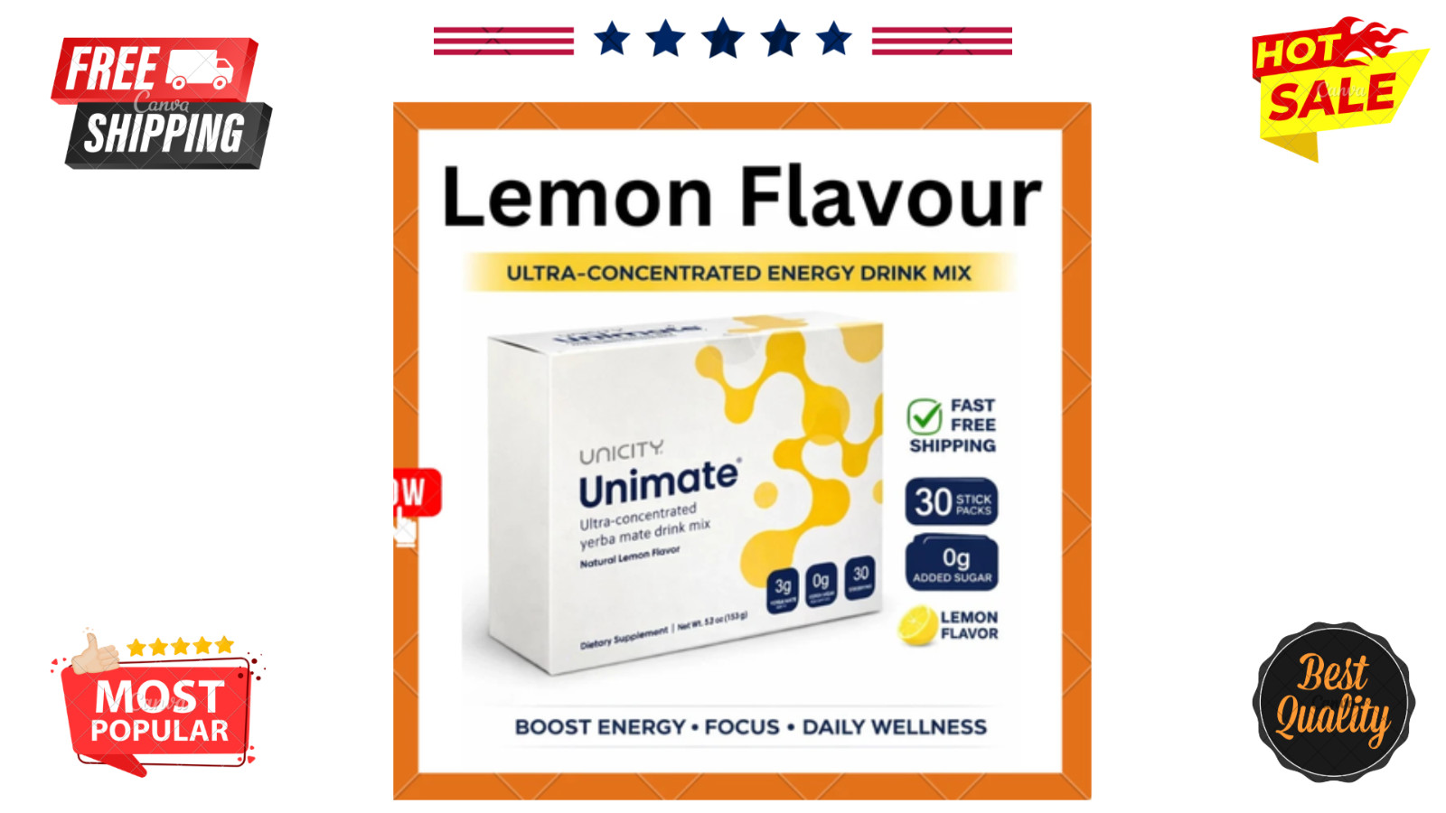 Unicity Unimate Natural Lemon Flavor Packs 30 Counts Exp 08/2027 Free Shipping