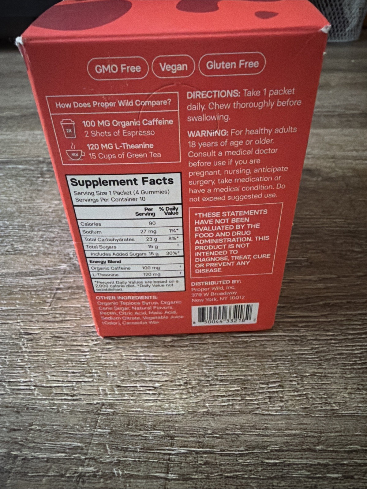 Proper Wild Energy Gummies Caffeine L-Theanine, Strawberry Flavor 10 pack
