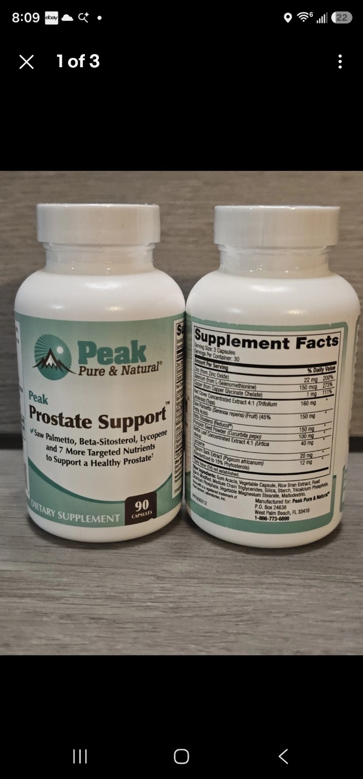Peak Pure & Natural Prostate support 90 Count. * 1 Bottle* 09/26 Sealed