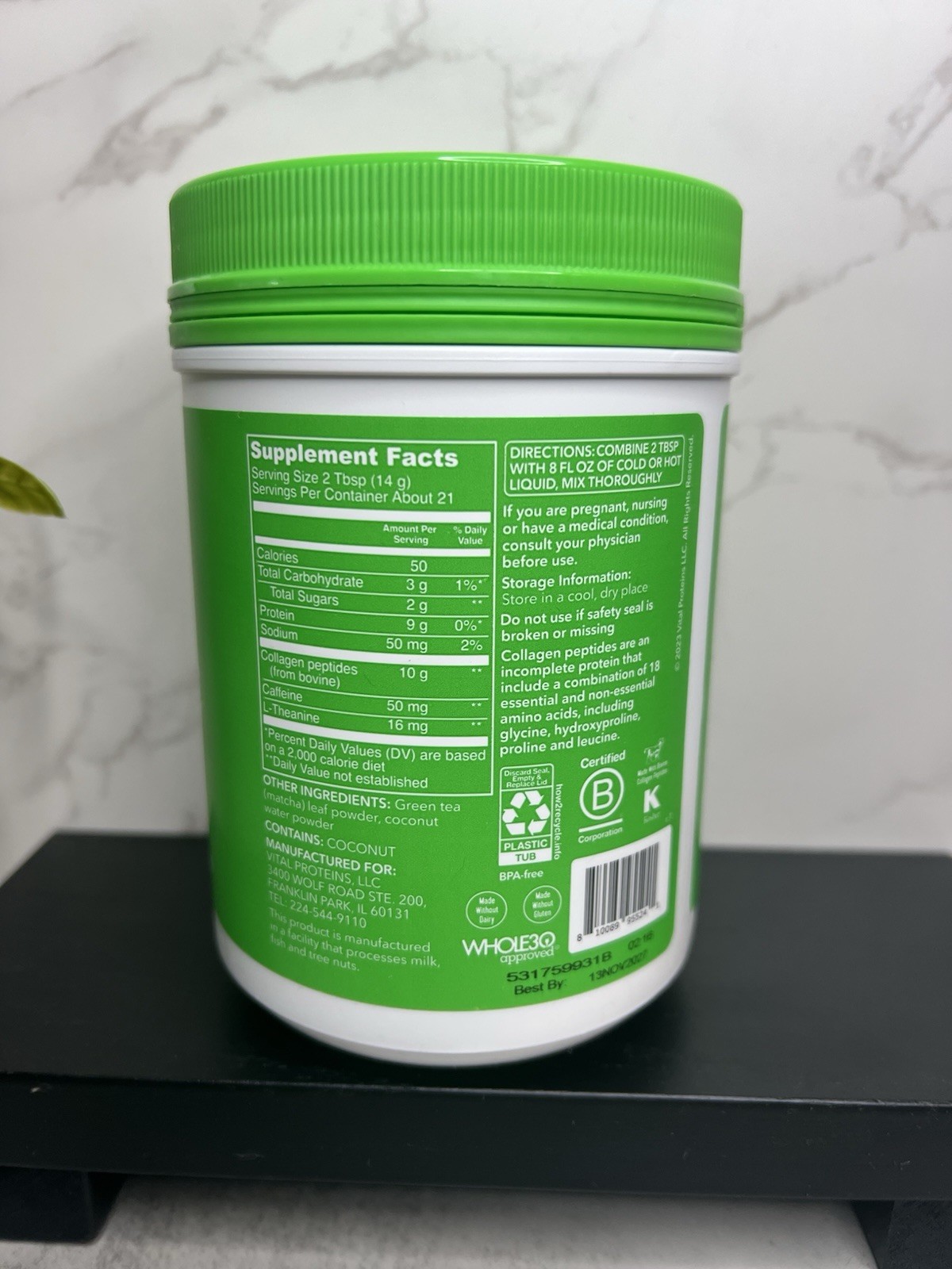Vital Proteins Matcha Collagen Powder Original Matcha 10.5 oz GF Exp 11/2027