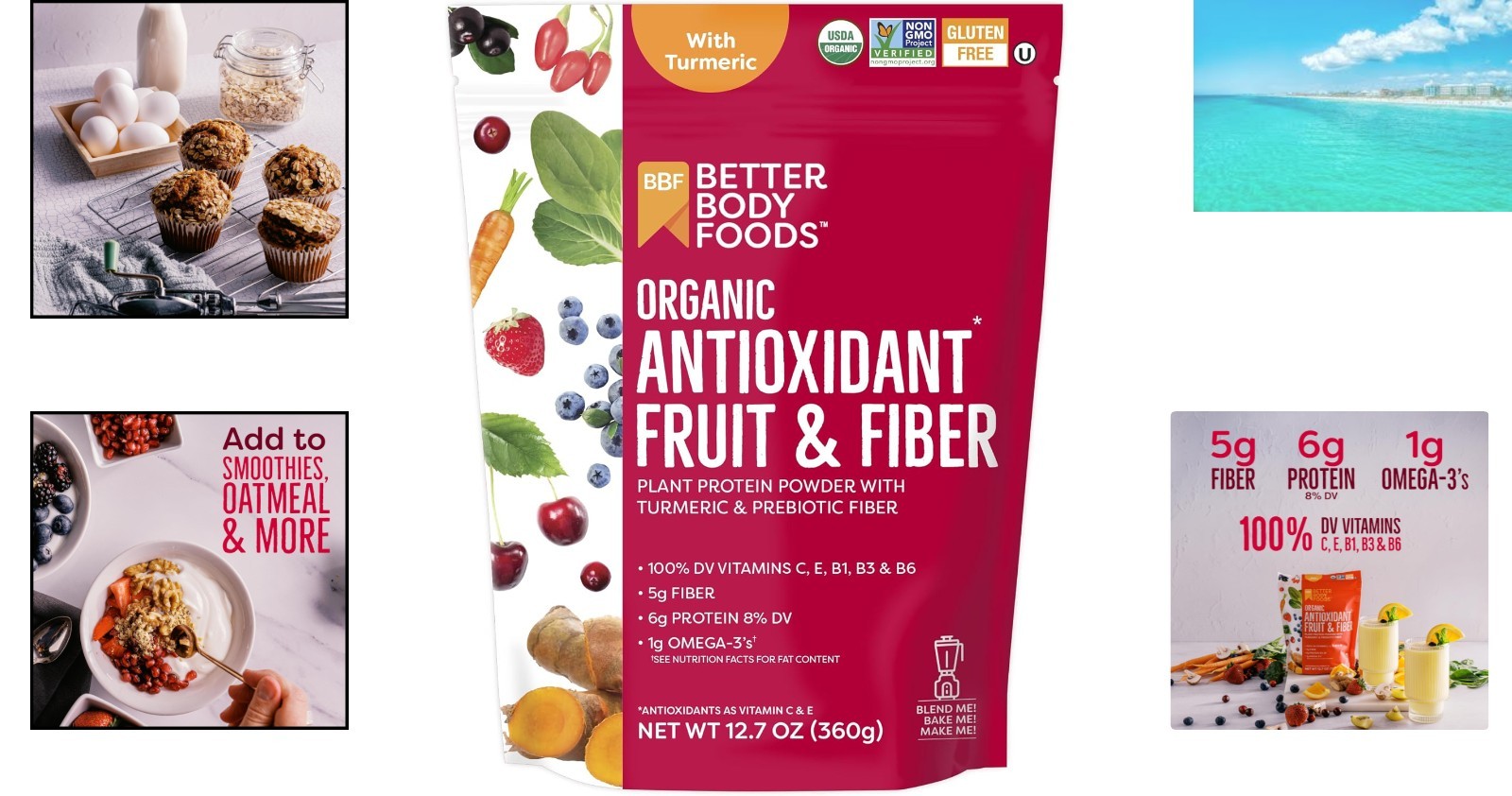 Organic Fiber & Antioxidant Blend Powder, 12.7oz for Smoothies or Oatmeal