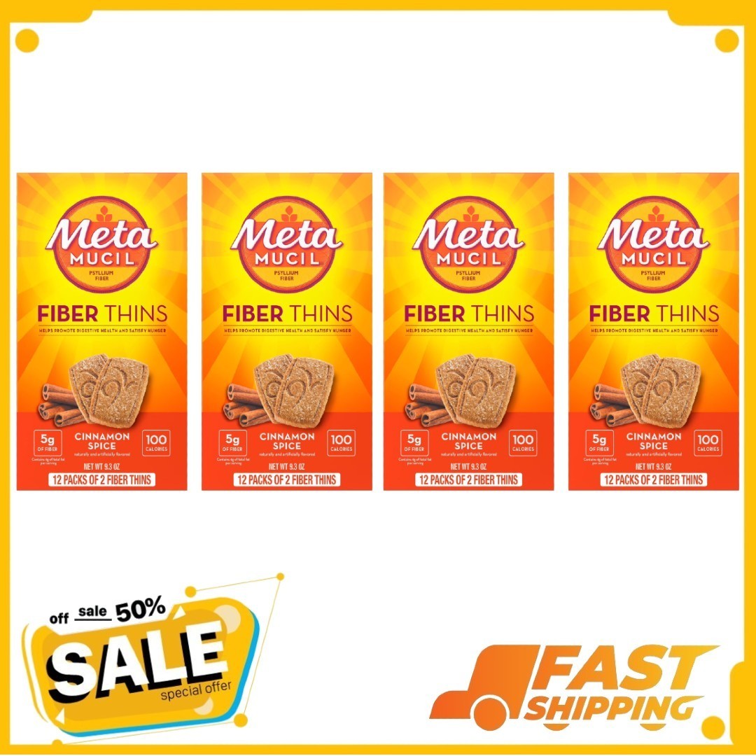 (4 pack) Metamucil Fiber Supplement Chewable Thins, Fiber Powder Food, 12 Count