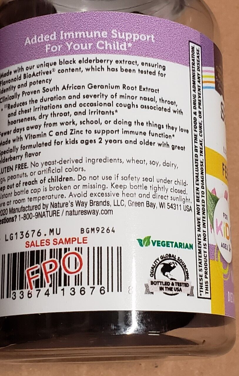 Natures Way Sambucus Relief Immune Support FOR KIDS – 36 Gummies – Exp 12/2024