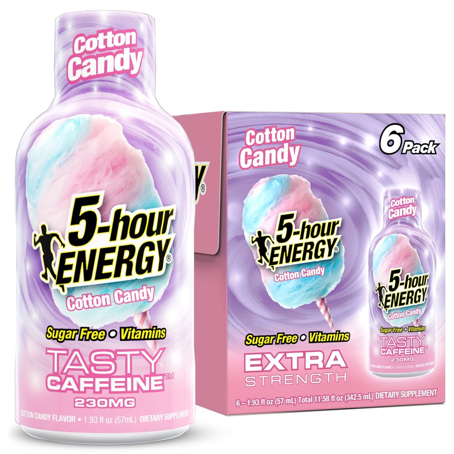 Cotton Candy Flavor 5 Hour Energy Shot Extra Strength 6 Count 1.93 Fl Oz