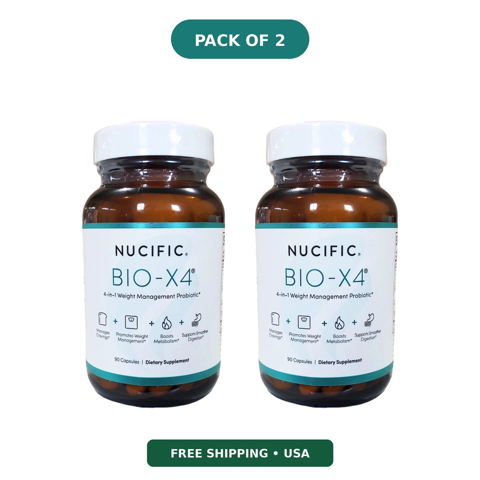 Nucific BIO-X4 – 4 in One Probiotic Digestive Weight Support 90 Capsule 2 Pack
