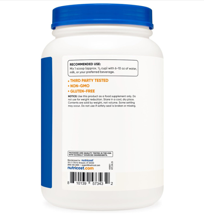 Nutricost Grass-Fed Whey Protein Isolate, Unflavored, 2 lb