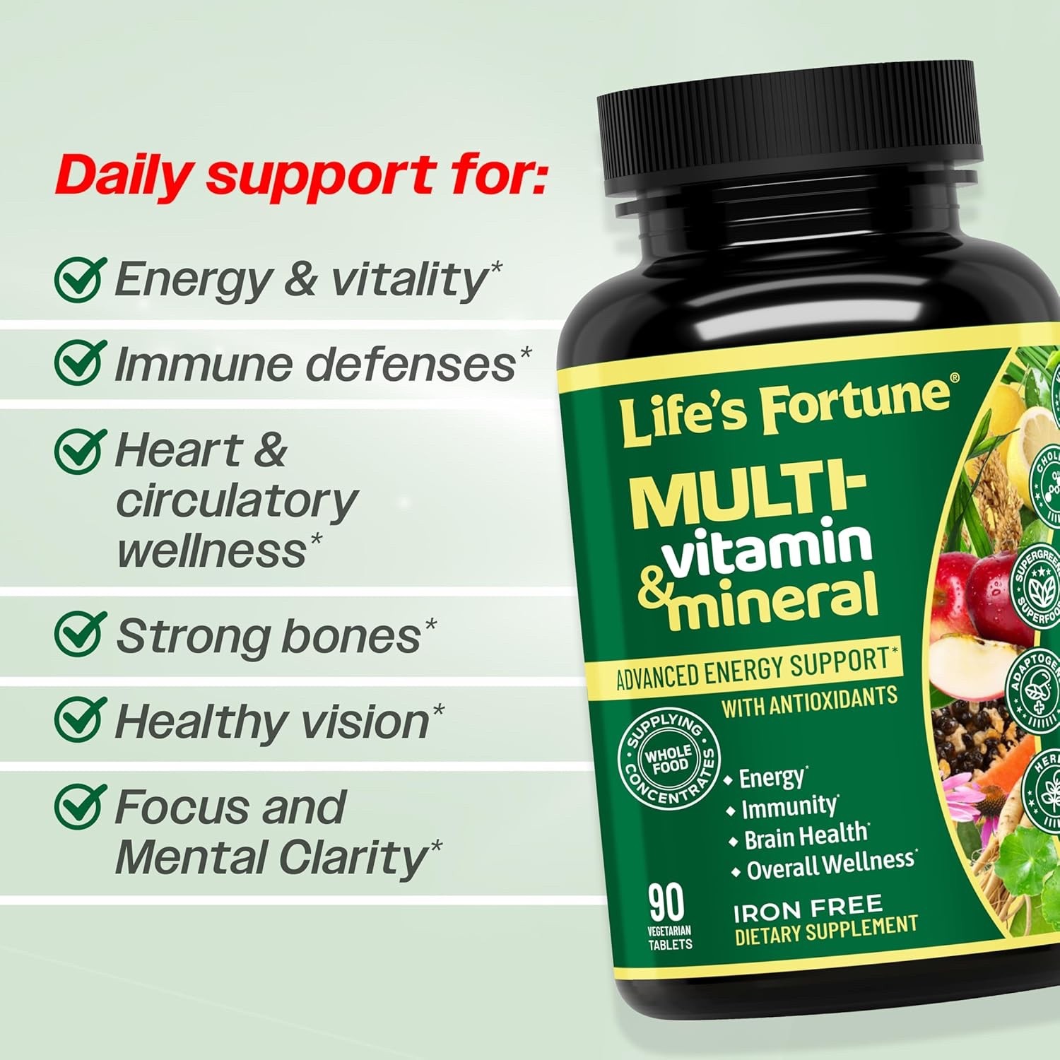 Life’s Fortune Whole Food Multivitamin/Men & Women 90 Tablets (New)
