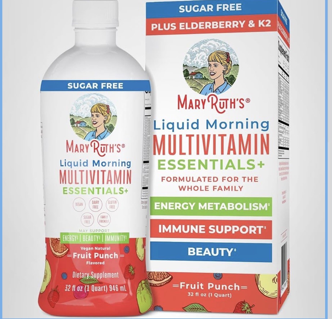 MaryRuth Organics Liquid Morning Multivitamin Essentials+ Fruit Punch 32floz